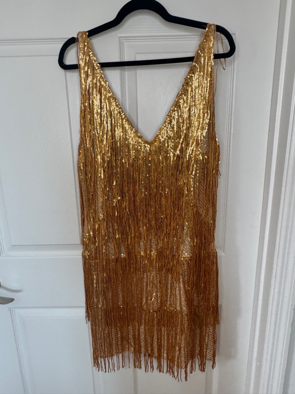 Gold Sequin Fringe Party Dress